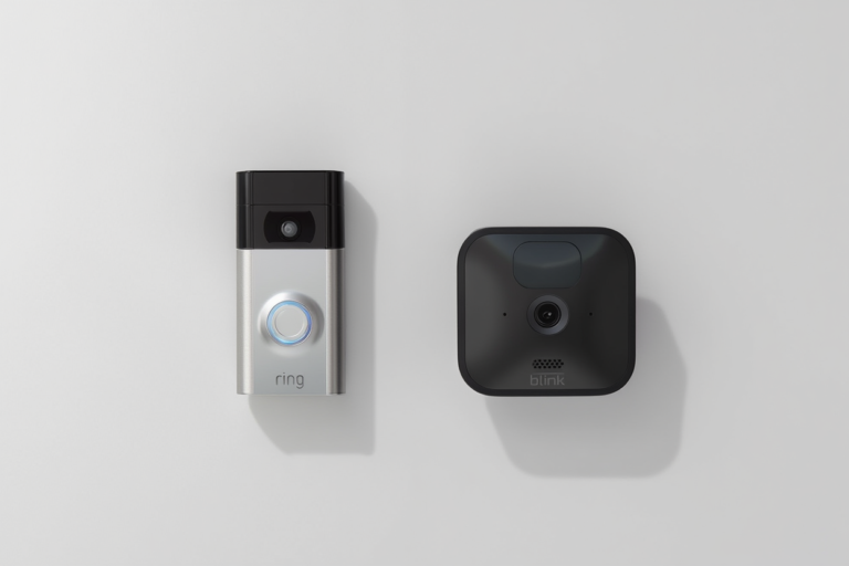 Ring vs Blink security system comparison showing smart home security cameras and monitoring devices side by side
