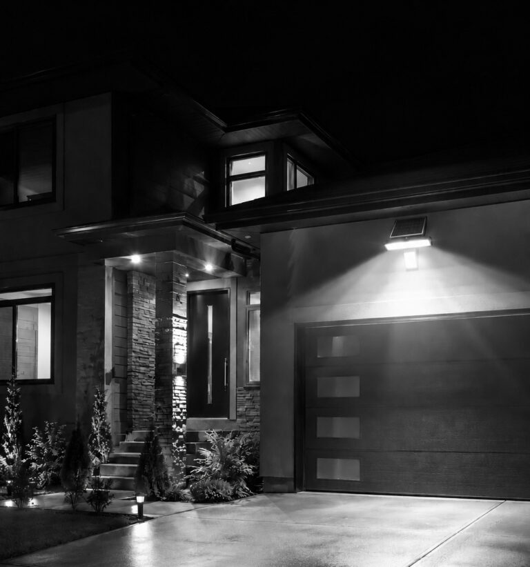 Best solar motion light for home security illuminating a driveway and entrance at night