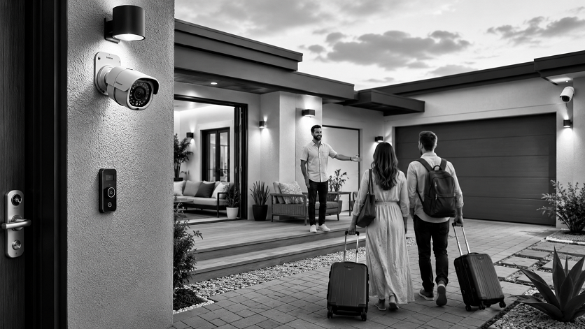 Best security cameras for Airbnb properties monitoring a vacation rental entrance, driveway, and outdoor areas