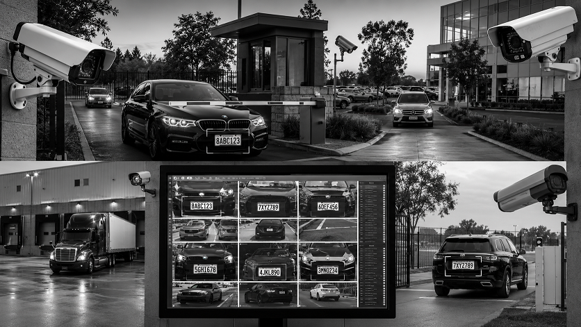 Best license plate recognition cameras monitoring vehicles at a commercial entrance