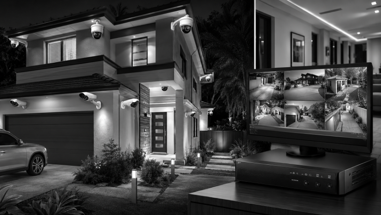 Best NVR security camera systems protecting a modern home with multiple wired surveillance cameras and network video recorder
