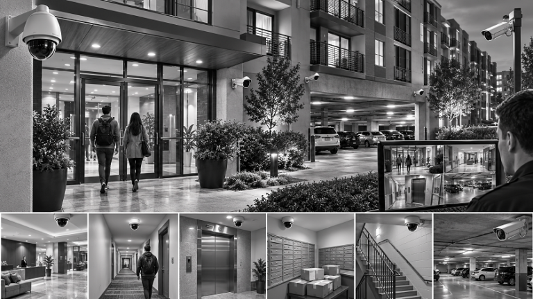 Best security cameras protecting a modern apartment building with professional surveillance