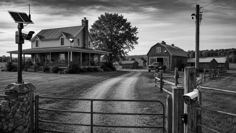 Best security cameras protecting a rural property with farmhouse, barn, and long driveway