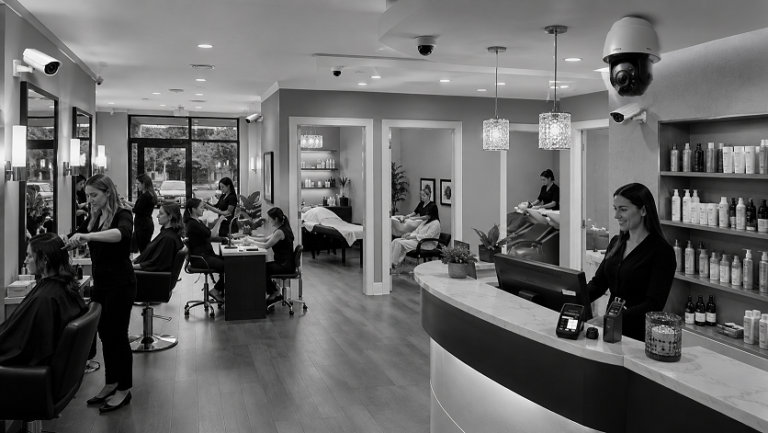 Modern beauty salon and spa protected by professional security cameras