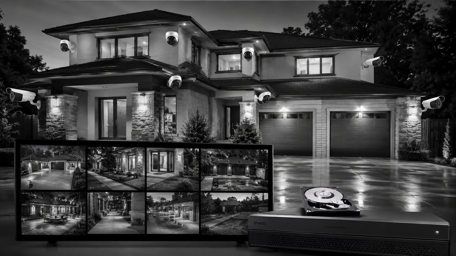 Eight-camera security system protecting a modern home