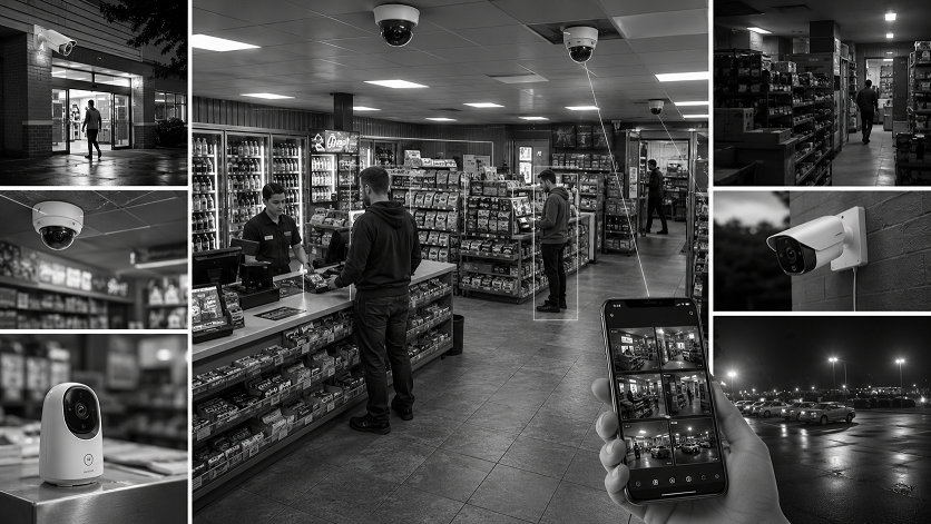 Affordable security camera systems protecting a convenience store in 2026