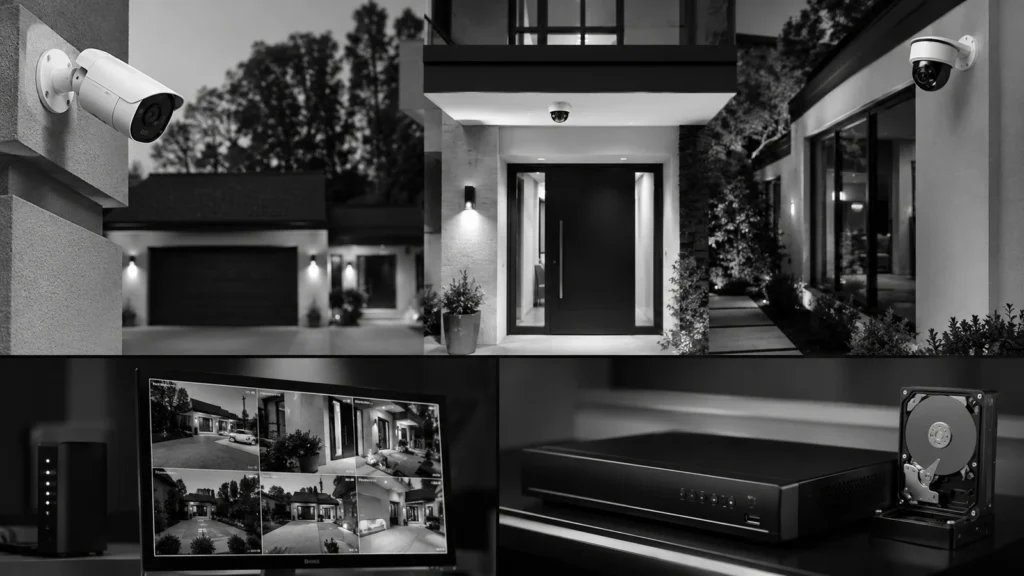 CCTV security cameras monitoring a modern home