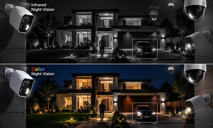 Color night vision security cameras providing clear nighttime surveillance in 2026