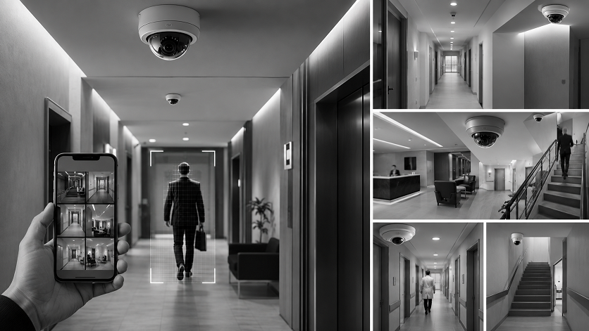 Discreet hallway security cameras monitoring commercial corridors in 2026