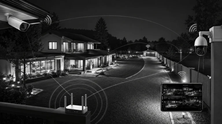 Long-range wireless security cameras monitoring a large property