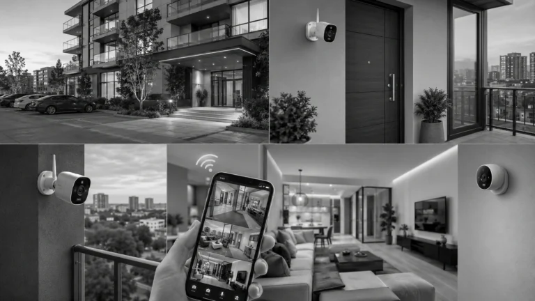 Security cameras protecting a modern condominium