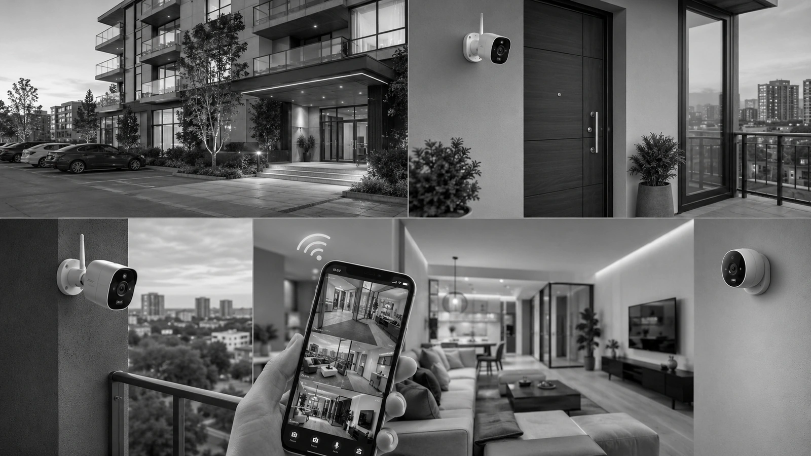 Security cameras protecting a modern condominium