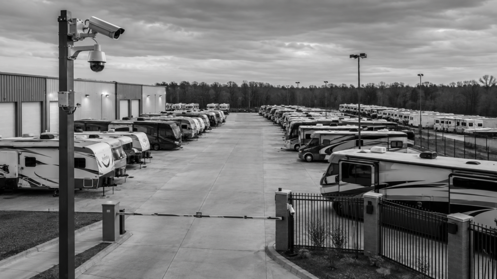 Security cameras monitoring a large RV storage facility
