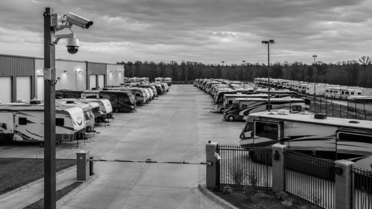 Security cameras monitoring a large RV storage facility