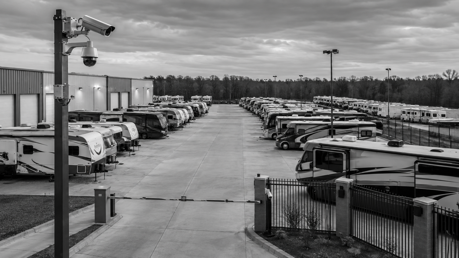 Security cameras monitoring a large RV storage facility