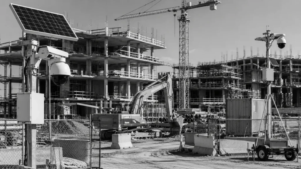 Security cameras monitoring a construction site without monthly subscription